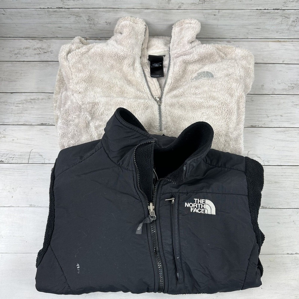 Lot of‎ 2 North Face Womens XS Jacket Beige Black Full Zip Fleece Denali